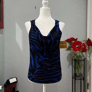 NEW Ellen Tracy Striped Cowl Neck Zebra Two Tone Casual Sleeveless Top S NWT
